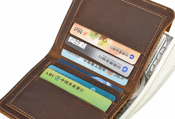 Handmade Genuine Leather Brown Mens Wallet Cool billfold Slim Bifold Wallet for Mens
