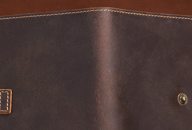 Handmade Genuine Leather Clutch Passport Wallet Bifold Long Wallet Purse Bag For Mens