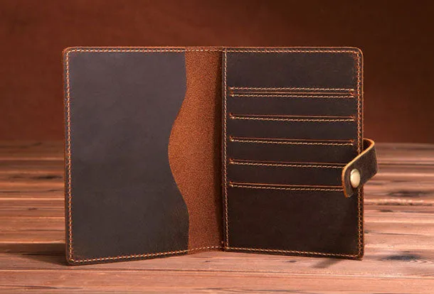 Handmade Genuine Leather Clutch Passport Wallet Bifold Long Wallet Purse Bag For Mens