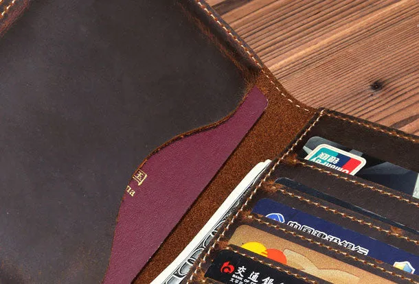 Handmade Genuine Leather Clutch Passport Wallet Bifold Long Wallet Purse Bag For Mens