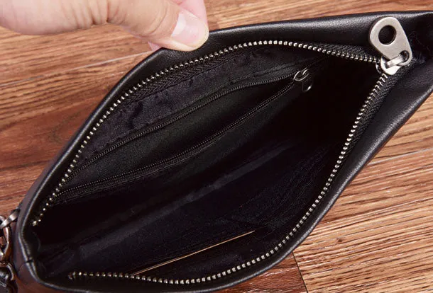 Handmade Genuine Leather Clutch Zip Long Wallet Purse Bag For Mens