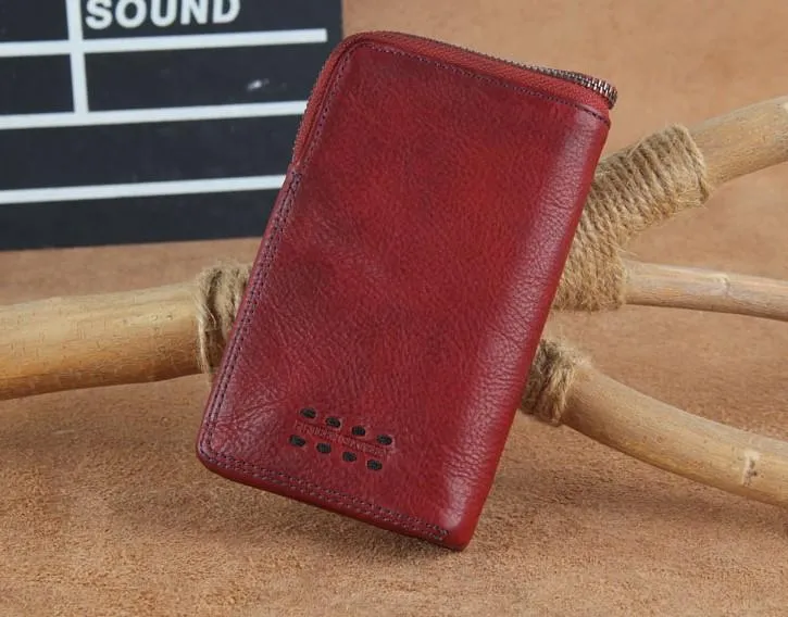 Handmade Genuine Leather Mens Cool Slim Leather billfold Wallet Men Small Wallets Bifold for Men