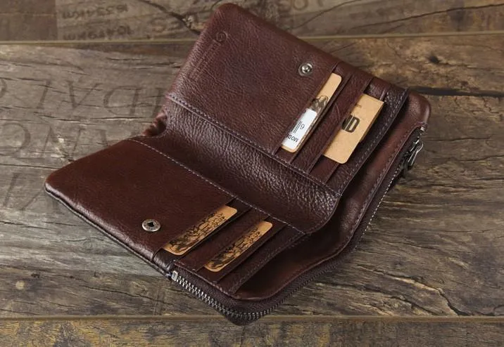 Handmade Genuine Leather Mens Cool Slim Leather billfold Wallet Men Small Wallets Bifold for Men