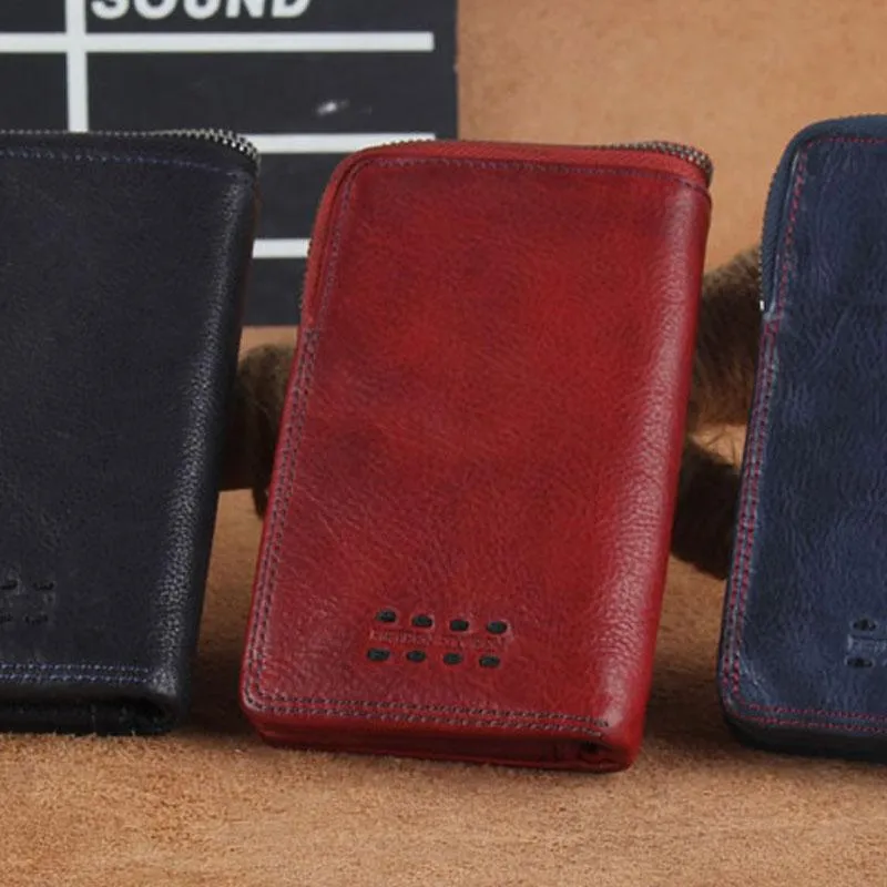 Handmade Genuine Leather Mens Cool Slim Leather billfold Wallet Men Small Wallets Bifold for Men