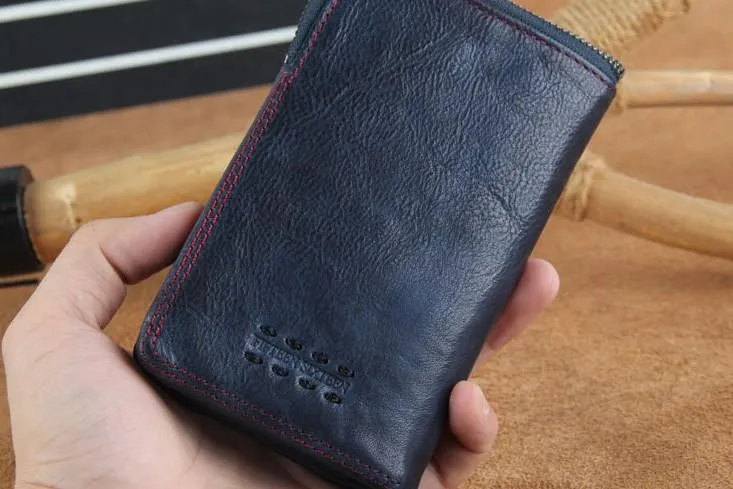 Handmade Genuine Leather Mens Cool Slim Leather billfold Wallet Men Small Wallets Bifold for Men