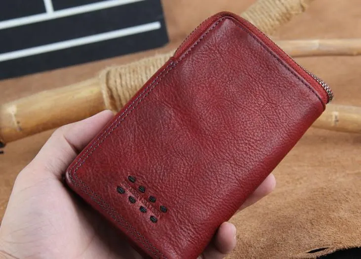 Handmade Genuine Leather Mens Cool Slim Leather billfold Wallet Men Small Wallets Bifold for Men