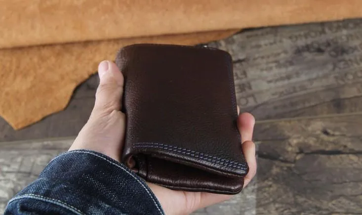Handmade Genuine Leather Mens Cool Slim Leather billfold Wallet Men Small Wallets Bifold for Men