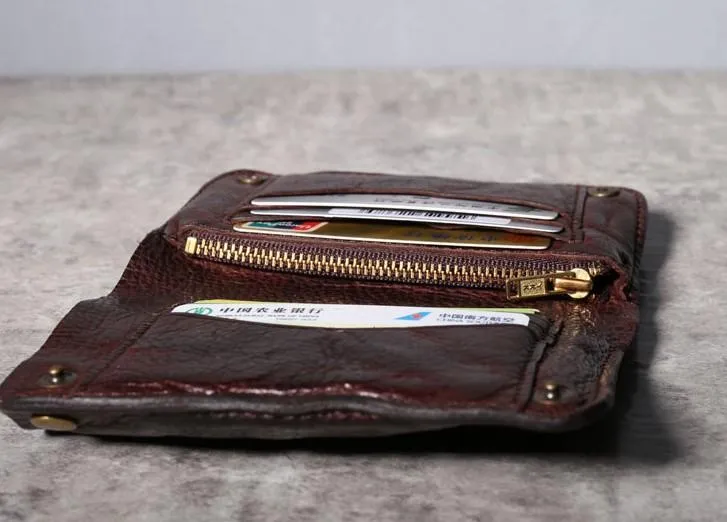Handmade Genuine Leather Mens Cool Slim Leather billfold Wallet Men Small Wallets Bifold for Men