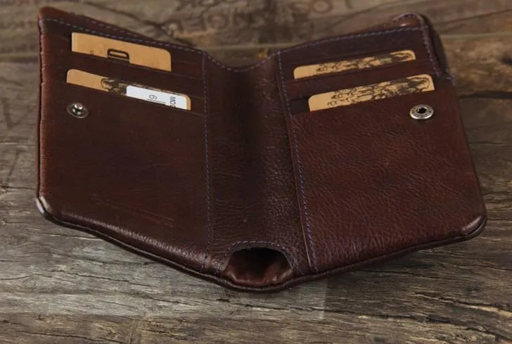 Handmade Genuine Leather Mens Cool Slim Leather billfold Wallet Men Small Wallets Bifold for Men