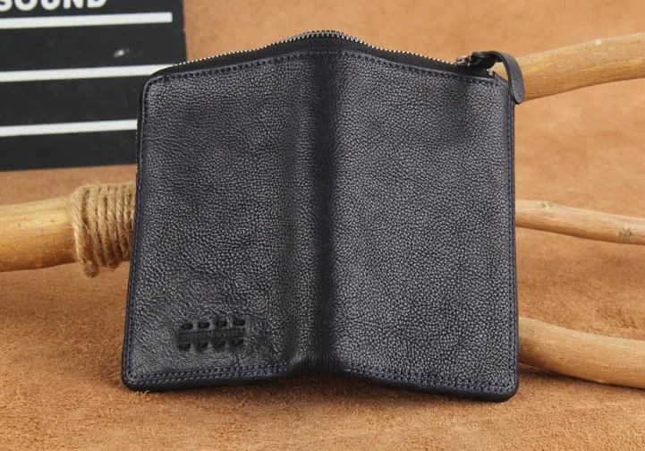 Handmade Genuine Leather Mens Cool Slim Leather billfold Wallet Men Small Wallets Bifold for Men