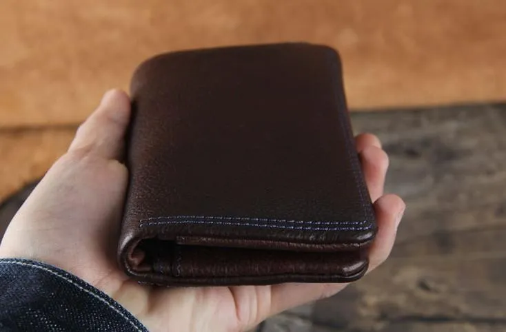 Handmade Genuine Leather Mens Cool Slim Leather billfold Wallet Men Small Wallets Bifold for Men