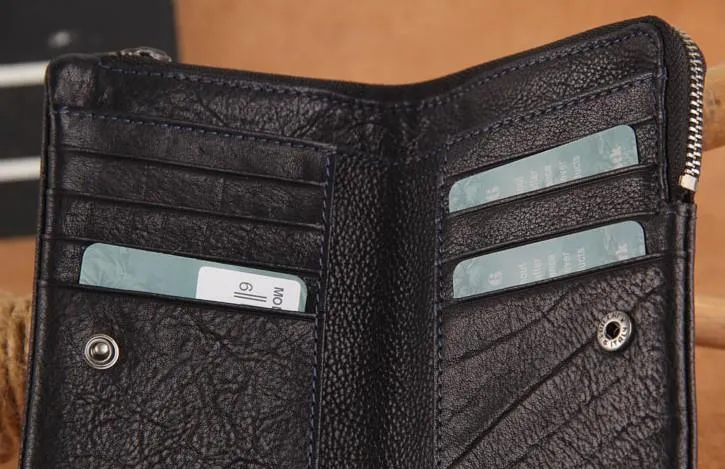 Handmade Genuine Leather Mens Cool Slim Leather billfold Wallet Men Small Wallets Bifold for Men