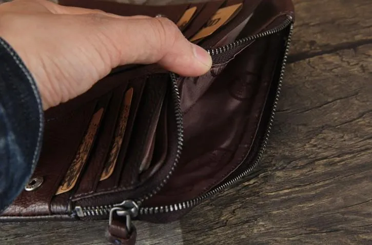 Handmade Genuine Leather Mens Cool Slim Leather billfold Wallet Men Small Wallets Bifold for Men