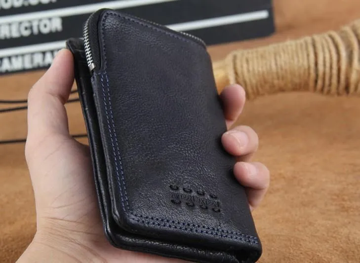 Handmade Genuine Leather Mens Cool Slim Leather billfold Wallet Men Small Wallets Bifold for Men