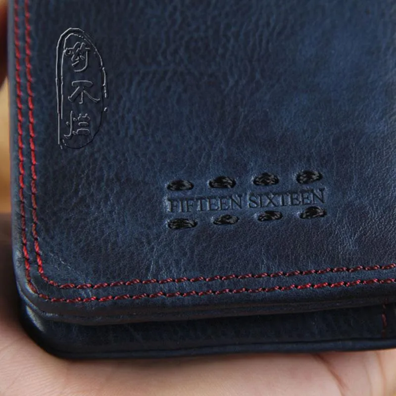 Handmade Genuine Leather Mens Cool Slim Leather billfold Wallet Men Small Wallets Bifold for Men