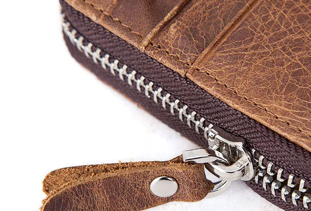 Handmade Genuine Leather Slim Zip Cards Wallet billfold Wallet Coin Purse Bag For Mens