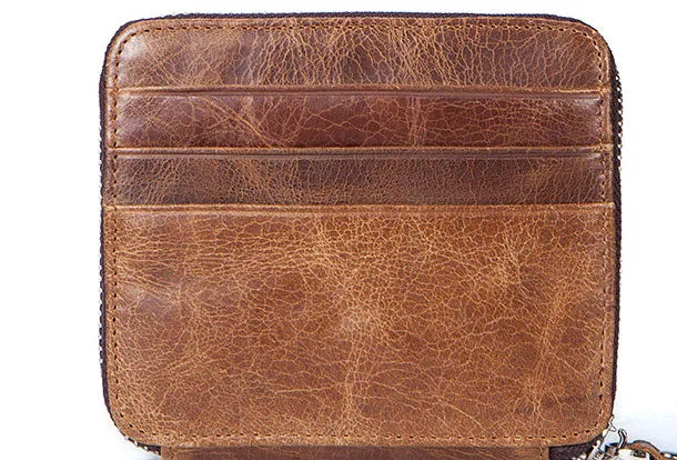 Handmade Genuine Leather Slim Zip Cards Wallet billfold Wallet Coin Purse Bag For Mens