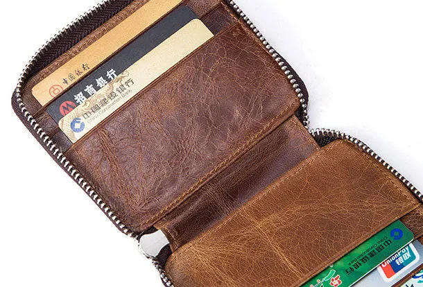 Handmade Genuine Leather Slim Zip Cards Wallet billfold Wallet Coin Purse Bag For Mens