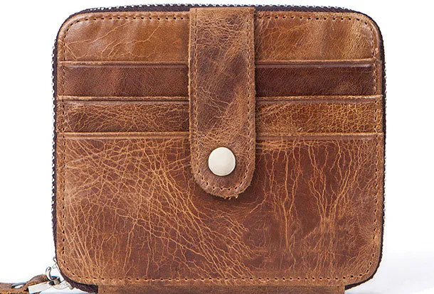 Handmade Genuine Leather Slim Zip Cards Wallet billfold Wallet Coin Purse Bag For Mens