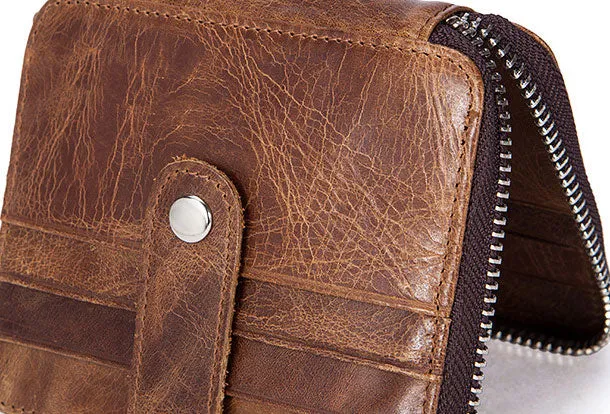 Handmade Genuine Leather Slim Zip Cards Wallet billfold Wallet Coin Purse Bag For Mens