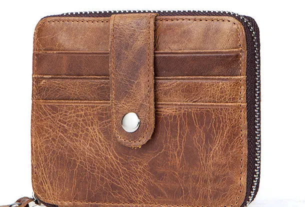 Handmade Genuine Leather Slim Zip Cards Wallet billfold Wallet Coin Purse Bag For Mens