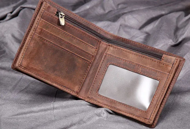 Handmade Genuine Leather Vintage Mens Wallets Cool billfold Slim Bifold Wallet Card Wallet Purse for Mens