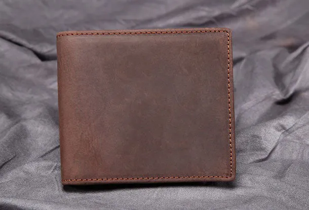 Handmade Genuine Leather Vintage Mens Wallets Cool billfold Slim Bifold Wallet Card Wallet Purse for Mens