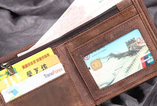 Handmade Genuine Leather Vintage Mens Wallets Cool billfold Slim Bifold Wallet Card Wallet Purse for Mens