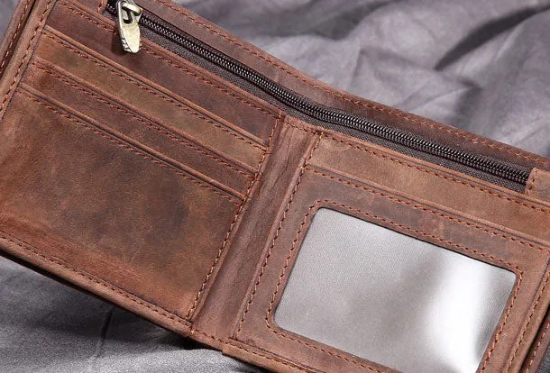 Handmade Genuine Leather Vintage Mens Wallets Cool billfold Slim Bifold Wallet Card Wallet Purse for Mens
