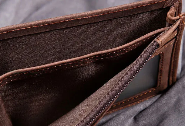 Handmade Genuine Leather Vintage Mens Wallets Cool billfold Slim Bifold Wallet Card Wallet Purse for Mens