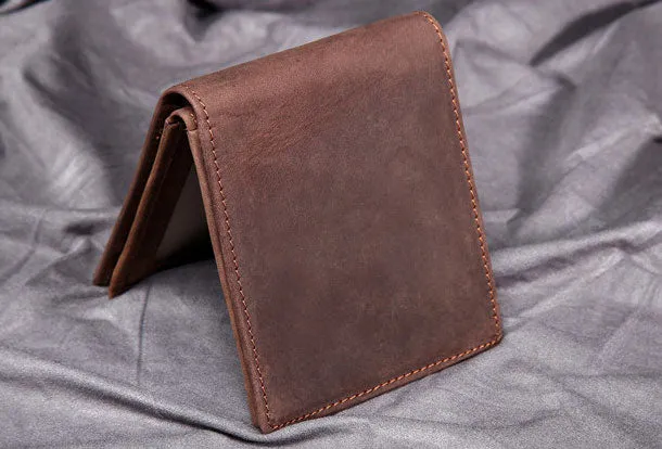 Handmade Genuine Leather Vintage Mens Wallets Cool billfold Slim Bifold Wallet Card Wallet Purse for Mens