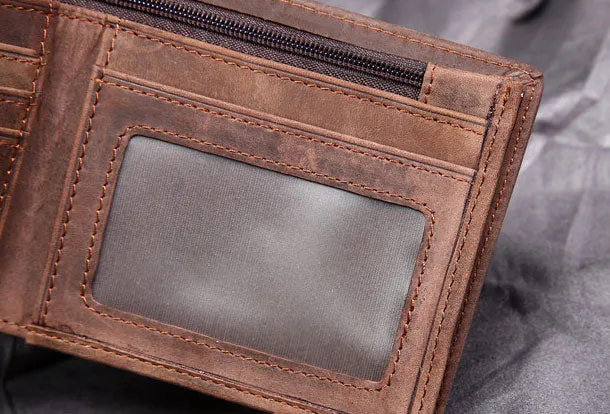 Handmade Genuine Leather Vintage Mens Wallets Cool billfold Slim Bifold Wallet Card Wallet Purse for Mens