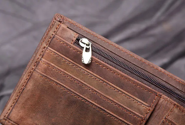 Handmade Genuine Leather Vintage Mens Wallets Cool billfold Slim Bifold Wallet Card Wallet Purse for Mens