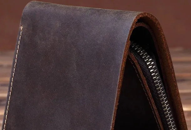 Handmade Genuine Leather Wallet billfold Leather Wallet Bifold Slim Wallet Purse Bag For Mens