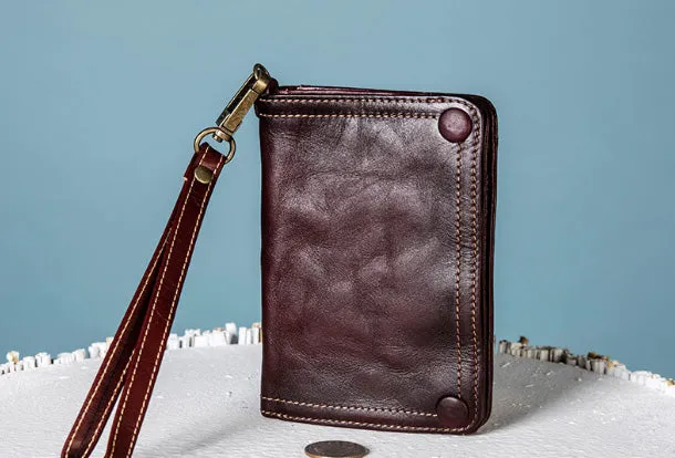 Handmade Genuine Leather Wallet billfold Leather Wallet Slim Bifold Wallet Wristlet Bag For Women