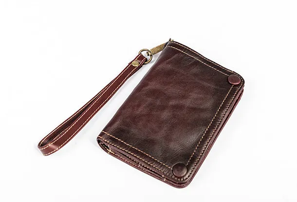 Handmade Genuine Leather Wallet billfold Leather Wallet Slim Bifold Wallet Wristlet Bag For Women