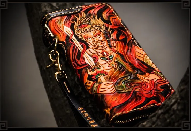 Handmade Leather Acalanatha Mens Chain Biker Wallets Cool Leather Long Wallet With Chain Wallets for Men