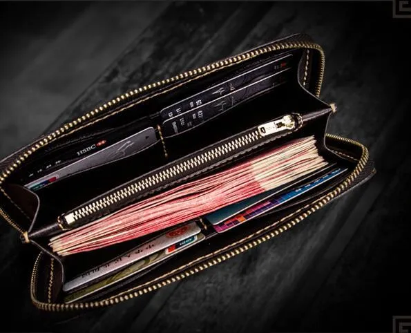 Handmade Leather Acalanatha Mens Chain Biker Wallets Cool Leather Long Wallet With Chain Wallets for Men