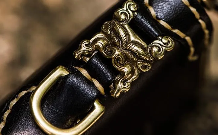 Handmade Leather Acalanatha Mens Tooled Chain Biker Wallet Cool Leather Wallet Long Clutch Wallets for Men