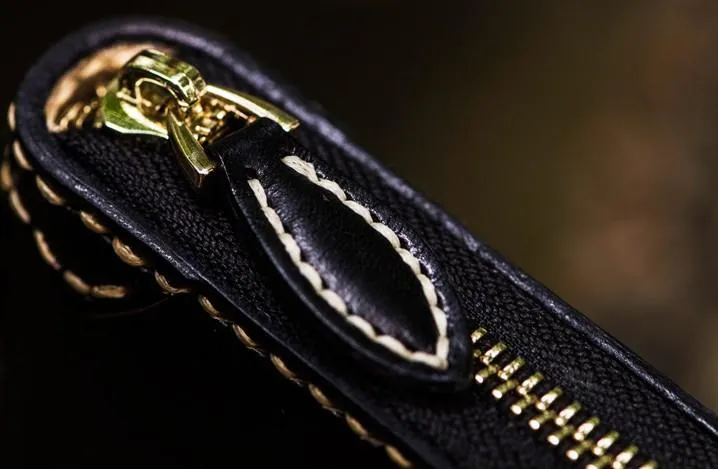 Handmade Leather Acalanatha Mens Tooled Chain Biker Wallet Cool Leather Wallet Long Clutch Wallets for Men