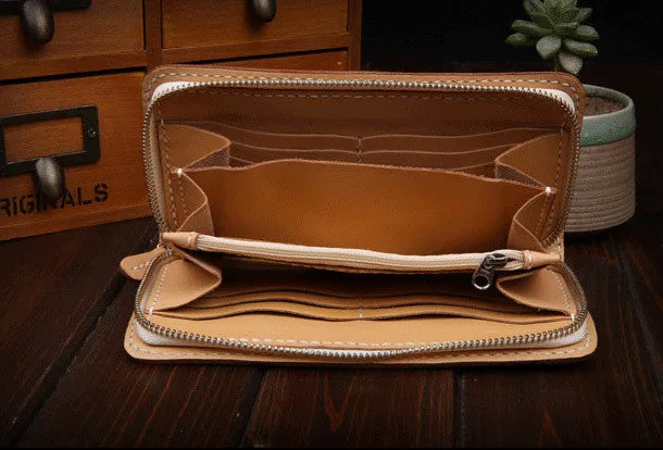 Handmade leather Beijing opera makeup general wallet leather zip men Long Clutch Tooled wallet