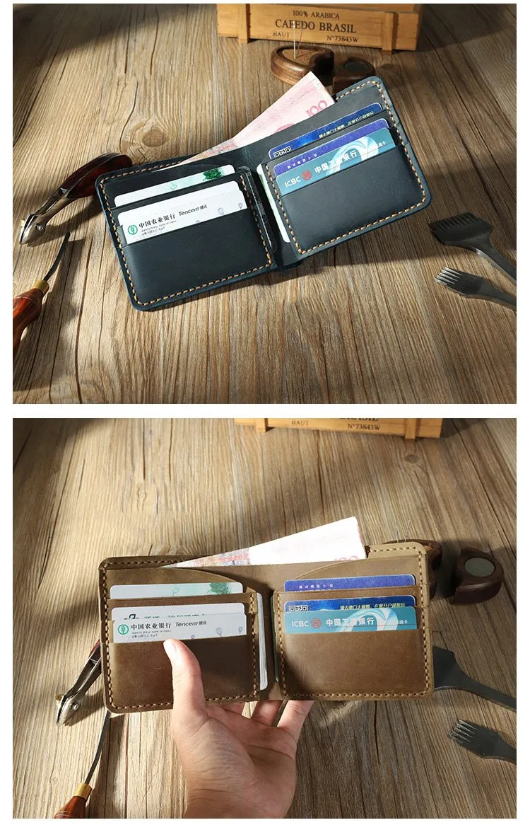 Handmade Leather Bifold Billfold Personalized Mens Bifold Wallet for Men