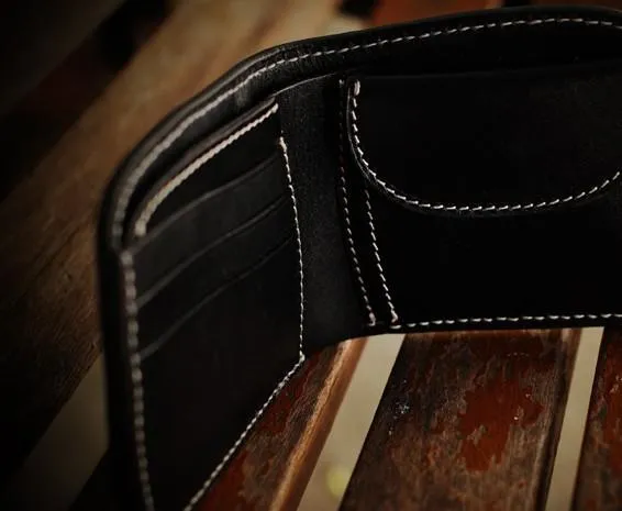 Handmade Leather Bifold Mens Small Wallet Cool Slim Wallet billfold Wallet for Men