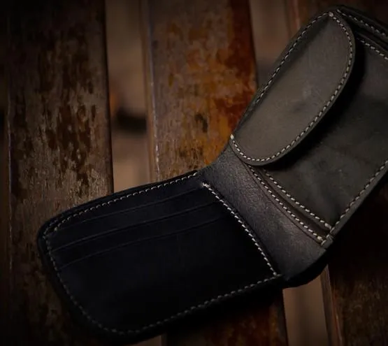 Handmade Leather Bifold Mens Small Wallet Cool Slim Wallet billfold Wallet for Men