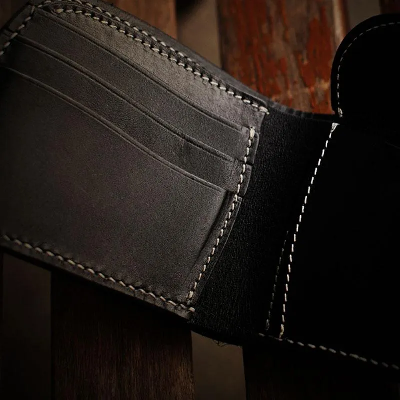 Handmade Leather Bifold Mens Small Wallet Cool Slim Wallet billfold Wallet for Men