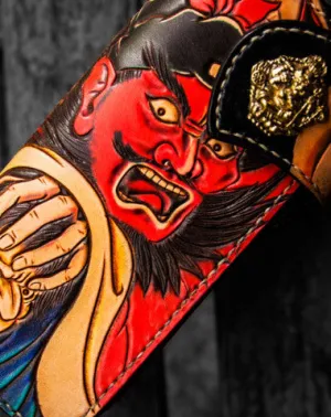 Handmade leather biker trucker wallet black Heavenly Ghost Catcher chain men Tooled wallet
