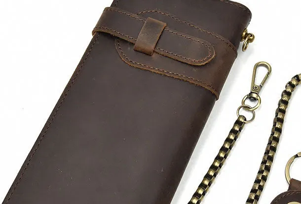 Handmade leather biker trucker wallet leather chain men Vintage Brown long wallet