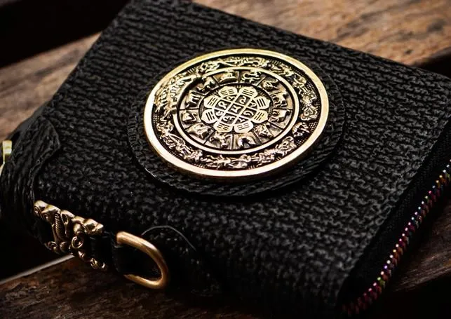 Handmade Leather Biker Wallet Mens Cool Small Chain Wallet billfold Trucker Wallet with Chain