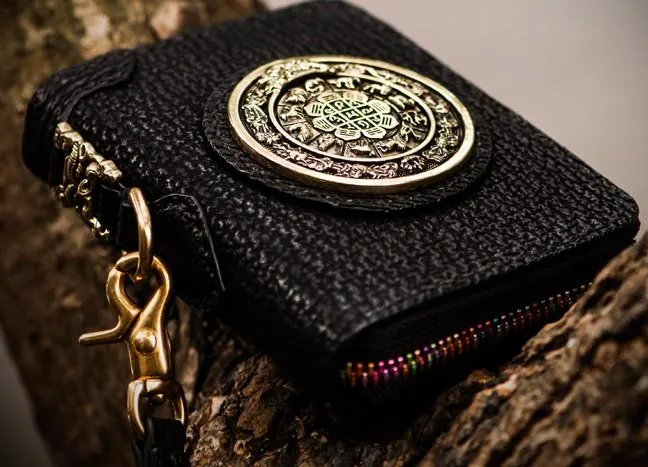 Handmade Leather Biker Wallet Mens Cool Small Chain Wallet billfold Trucker Wallet with Chain