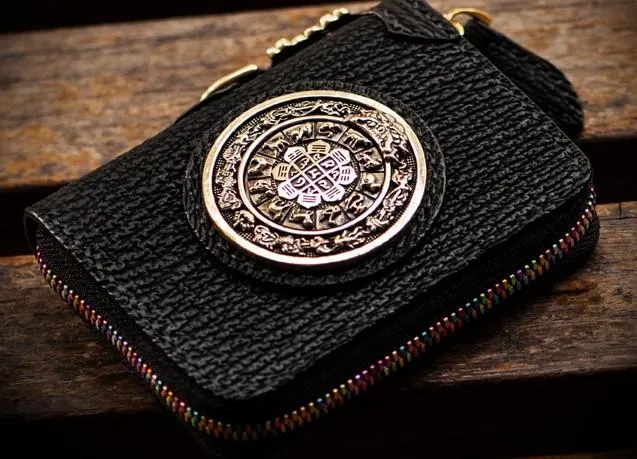 Handmade Leather Biker Wallet Mens Cool Small Chain Wallet billfold Trucker Wallet with Chain